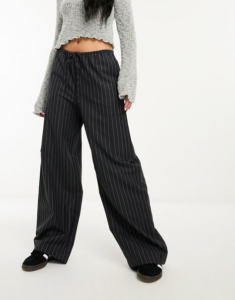 Trousers & Leggings by Weekday Make your jeans jealous Stripe design High rise Drawstring waistband Wide leg Wide Leg Cargo Pants, Pantalon Large, Pantalon Cargo, Cargo Trousers, Stripe Design, Off Black, Sunglasses Shop, Drawstring Waistband, Trending Now