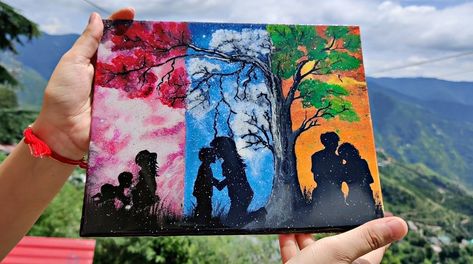 Resin gives a glossy appearance to the painting and it turns out to be perfect ❤️ Sister Acrylic Painting, Brother Sister Painting, Brother And Sister Painting, Sister Painting, Season Painting, Acrylic Painting Step By Step, Sisters Drawing, Painting Step By Step, Painting Resin