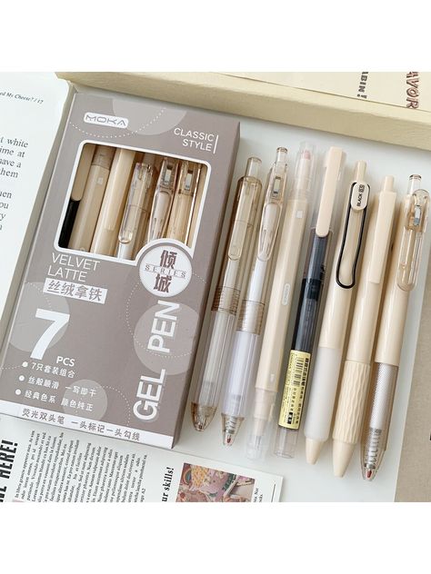 7pcs/set Simple Multifunctional Neutral Pens, Suitable For Students, Office And Problem Solving | SHEIN USA Moka, Romanticising Reading, Back To School List, Studying Stationary, Dibujos Aesthetic, Cute Stationary School Supplies, School Pens, Stationary Items, Study Stationery