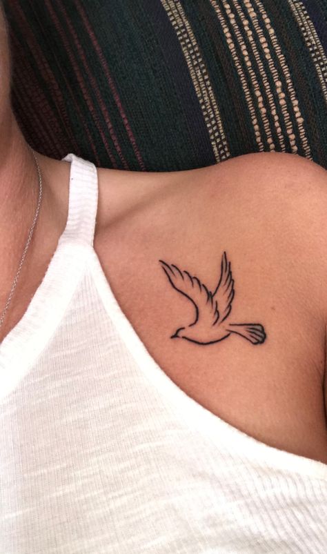 Tattoo Ideas For Missing Someone, Dove On Shoulder Tattoo, Tattoo Of Passed Loved One, Small Tat Placement, Tattoos Of Lost Loved Ones, Dove Tattoo For Lost Loved One, Past Away Tattoo Memories, Dove Tattoo For Women, Dove Tattoos For Women Flying Birds