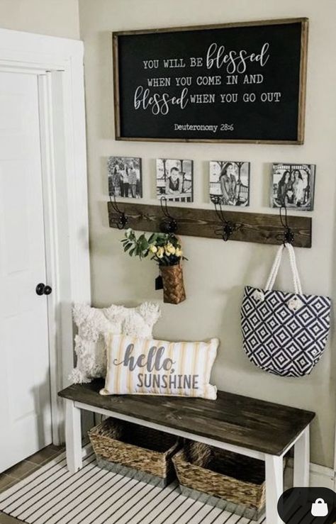 Lantern Decor Living Room Ideas, Dining And Living Room Wall Decor, Living Room Themes Cozy, Large Mirror In Small Living Room, Farmhouse Wall Pictures, Sitting Area In Entryway, Bedroom Ottoman Decor Ideas, Rental Front Porch Decorating, Farmhouse Statement Wall