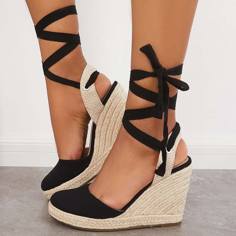 Lace Up Espadrille Wedges, Wedding Wedges, Closed Toe Wedges, Comfy Heels, Lace Up Espadrilles, Espadrille Wedges, Beautiful Sandals, Ankle Wrap Sandals, Wrap Sandals