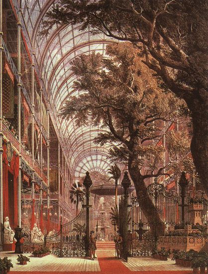 The Coalbrookdale Gates at the Great Exhibition in London, 1851. Steampunk London, 1800 London, Crystal Palace London, Victorian Green, Victorian Greenhouses, The Crystal Palace, Palace London, Cultural Artifact, Victorian London