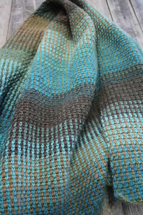 Woodland Linen Stitch Crochet Blanket Pattern - A More Crafty Life Linen Stitch Crochet Blanket, Knit Linen Stitch, Stripe Scarf Pattern, Crochet Blanket Scarf, Linen Stitch Crochet, Crochet Quilt Pattern, Chunky Crochet Blanket Pattern, Crochet Ripple Blanket, Striped Crochet Blanket