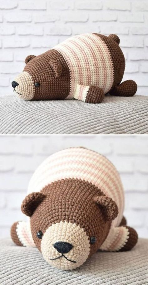 Lying Bear - Free Pattern Sleepy Bear, Crochet Mignon, Confection Au Crochet, Pola Amigurumi, Crochet Simple, Crochet Amigurumi Free, Haken Baby, Crochet Teddy, Crochet Animal Patterns