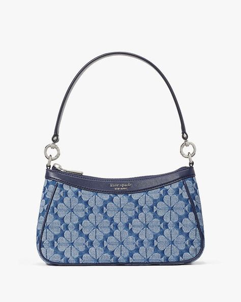 Spade Flower Jacquard Denim Convertible Shoulder Bag | Kate Spade New York Shoulder Bag Kate Spade, Kate Spade Flower Bag, Cute Everyday Purse, Denim Designer Bag, Cute Kate Spade Bags, Kate Spade Purse Outfit, Purses Kate Spade, Coach Shoulder Bags, Cute Shoulder Bags