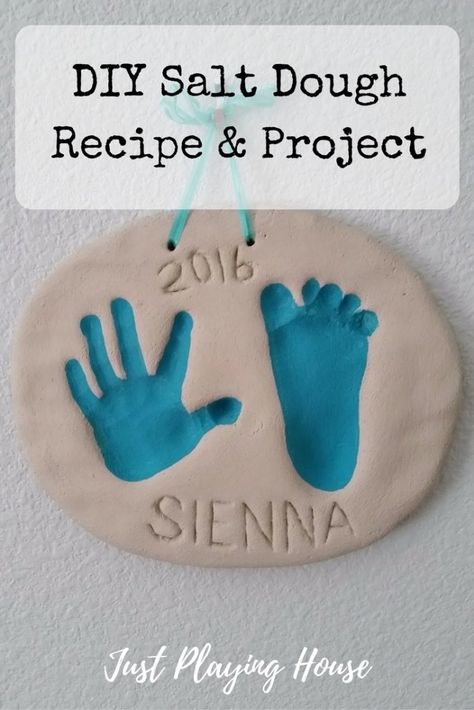 Salt Dough Recipe - DIY Handprint Project - Baby - Kids Craft Salt Dough, Cute Diy Crafts, Salt Dough Crafts, Salt Dough Recipe, Footprint Crafts, Dough Ornaments, Baby Handprint, Handprint Crafts, Baby Diy