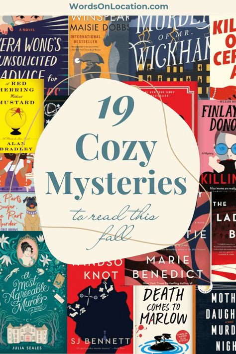 It's seasonal reading time! Ease into the autumn chill with one of these 19 cozy mysteries. #cozymystery #seasonalreading #literarylifestyle Best Cozy Mystery Books, Halloween Cozy Mystery Books, Best Cozy Mysteries, Cosy Mystery Books, Cozy Mystery Books Reading Lists, Romance Mystery Books, Cozy Mysteries Books, Cozy Mystery Book Aesthetic, Cozy Book Recommendations