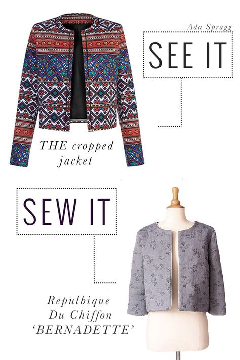 Couture, Diy Cropped Jacket, Cropped Jacket Sewing Pattern, Crop Jacket Pattern, Trendy Office Outfits, Chiffon Jacket, Women's Sewing Pattern, Clothes Making, Sewing Patterns Girls