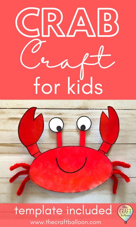 Crab Art And Craft, Crab Crafts For Preschoolers, Crab Paper Craft, Crab Art For Kids, Crab Templates Free Printable, Crab Craft Preschool, Crab Template, Crab Printable, Ocean Kindergarten