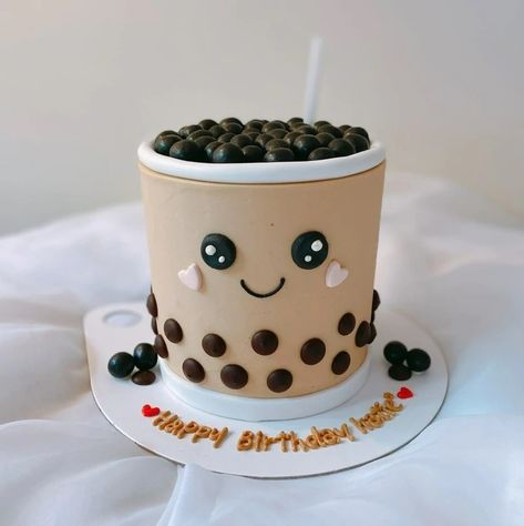 Boba Cakes Ideas, Boba Tea Cookies Decorated, Anime Babyshowers, Boba Theme Cake, Bobba Tea Cake, Boba Themed Cake, Bubble Tea Cupcakes, Boba Tea Cake Ideas, Bobba Birthday Party