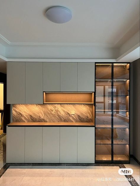 11 Budget-Friendly Kitchen Decor Hacks Dining Area Cupboards, Crockery Unit Designs Modern, Dining Crockery Unit Design Modern, Crockery Unit Behind Dining Table, Bar Unit In Dining Area, Crockery Unit With Pantry, Crockery Unit Design Minimalist, Sleek Crockery Unit Design Modern, Crokeries Cabinet Modern