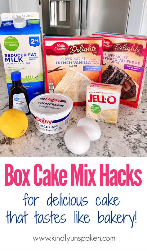 Learn how to make box cake better than a bakery cake with my 8 easy box cake hacks that will enhance all your cake mix recipes and desserts. Pie, Cake Mix Box Hacks, Moist Cake Mix Recipe, Make Box Cake Mix Taste Like Bakery, How To Make Boxed Cake Taste Homemade, Make A Cake Mix Better, Sour Cream In Box Cake, Ways To Make Box Cake Mix Better, Cake Mix Like Bakery