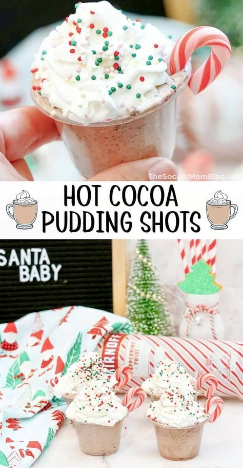 Margaritas, Chocolate Holiday Drinks, Peppermint Chocolate Pudding Shots, Hot Cocoa Shots, Hot Cocoa Pudding Shots, Peppermint Mocha Pudding Shots, Christmas Drinks Large Batch, Christmas Cookie Pudding Shots, Holiday Pudding Shots Christmas