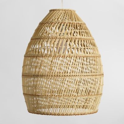 outdoor pendant light: Basketweave Bamboo Pendant Shade, World Market ($70) Affordable Pendant Lighting, Stile Boho Chic, Bamboo Pendant Light, Wicker Decor, Wicker Furniture, Affordable Home Decor, Pendant Chandelier, Basket Weave, World Market