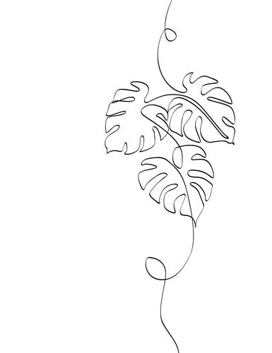 Tropical monstera leaves bush silhouette in line Vector Image Tropical Leaf Silhouette, Monstera Fine Line Tattoo, Tropical Leaves Outline, One Line Drawing Leaf, Monstera Line Tattoo, Banana Plant Tattoo, Draw Monstera Leaf, Monstera Drawn, Monstera Leaves Tattoo