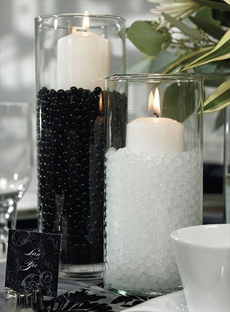 Top 9 Black and White Wedding Ideas Black White Party Ideas, Water Beads Ideas, White Party Ideas, Black And White Centerpieces, Black White Party, Water Crystals, Black White Parties, Crystals Beads, Front Porch Ideas Curb Appeal