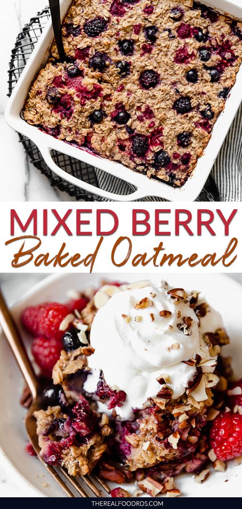 Berry Oatmeal Bake Food Network, Real Food Dietitians Baked Oatmeal, Healthy Brinner Recipes, Essen, Berry Oat Breakfast Bake, Baked Oatmeal Greek Yogurt, Overnight Oat Casserole Baked Oatmeal, Baked Oats With Fruit, Oat Meal Bake