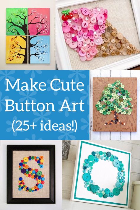 Buttons can be used for much more than clothing! Use them to make button art for your home – here are 25+ ideas. These are so easy! Upcycling, Diy Button Art, Button Art On Canvas, Diy Button Crafts, Button Wall Art, Button Art Projects, Candy Corn Crafts, Buttons Crafts Diy, Ornaments Diy Kids