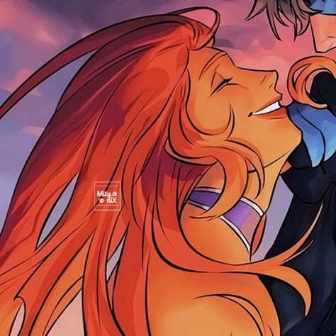 Starfire And Nightwing, Titans Cartoon, Pfp Love, Matching Icons Couple, Robin Starfire, Icons Couple, Couple Icon, Couple Pfp, Matching Couple
