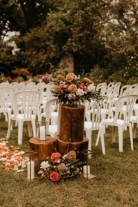 Fall Wedding Pavilion Decorations, Fall Wedding Aisle Runner, Outdoor Fall Wedding Aisle Decorations, Simple Fall Wedding Aisle Decor, Outdoor Fall Ceremony Decorations, Fall Alter Decorations, Fall Pergola Decorations Wedding, Rustic Fall Wedding Aisle Decor, Fall Outdoor Wedding Aisle Decorations