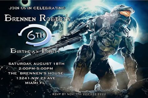 Halo Birthday Party Invitations, Halo Birthday Party Ideas, Halo Birthday Party, Video Game Themed Party, Halo Birthday Parties, Game Themed Party, Halo Birthday, Halo Party, Birthday Party Theme Ideas