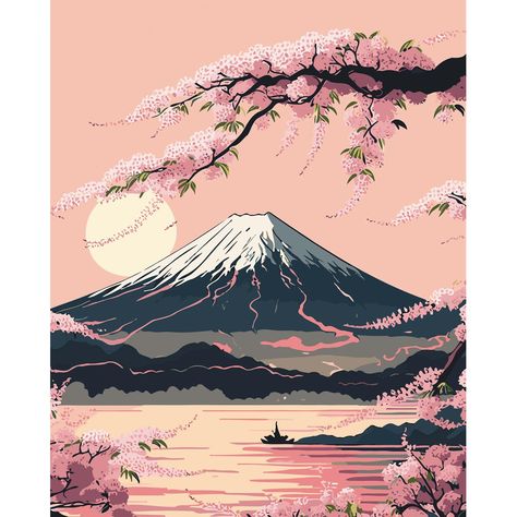 PRICES MAY VARY. 🎨【Enjoying Life】As an art form, mount Fuji paint by numbers not only allows us to experience the atmosphere of art, but also brings joy and relaxation during the process of painting. In addition, paint by numbers mount Fuji can also be completed with family and can enhance relationships between each other. 🎨【High-quality Materials】The color blocks and numbers in the line drawing of the paint by numbers mountain are very clear, which is easy to identify and locate the position Mount Fuji Drawing, Japanese Painting Landscape, Mount Fuji Aesthetic, Mount Fuji Wallpaper, Mount Fuji Illustration, Japanese Scenery Art, Pink Art Aesthetic, Mount Fuji Painting, Japanese Images