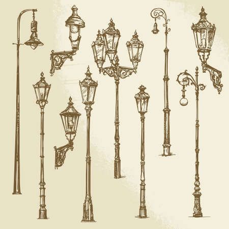 38,011 Lamp Post Stock Photos and Images - 123RF Croquis, Narnia Lamp Post, Lamp Tattoo, Victorian Street, Molduras Vintage, Light Tattoo, Victorian Lamps, Traditional Tattoo Art, Lamp Set