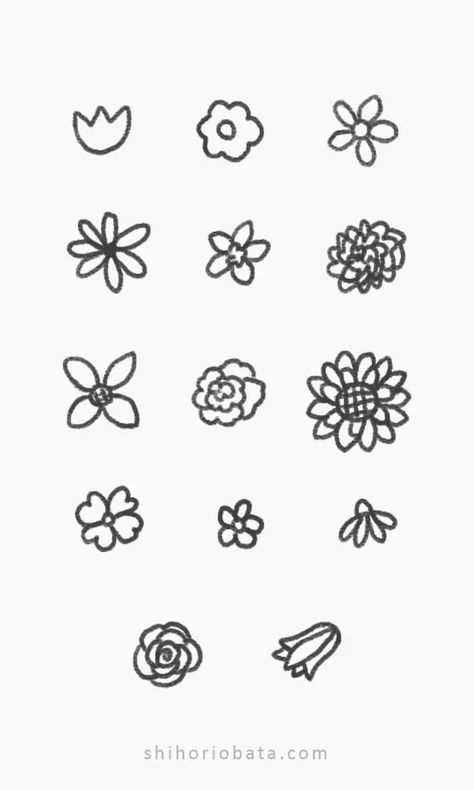 Flowers Drawing Easy Simple, Simple Small Flower Drawing, Easy Floral Designs To Draw, Cute And Easy Flower Drawings, Cute Simple Flower Doodles, Small Flowers Doodle, Flowers Small Drawing, Small Designs To Draw Doodles, Small Simple Tattoos Flowers