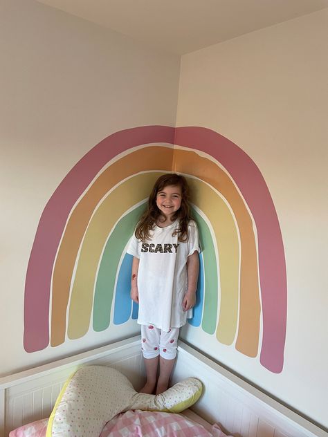 Pastel Rainbow Decor, Wall Sticker Kids Room, Girls Rainbow Bedroom, Watercolor Rainbow Wall, Rainbow Room Kids, Rainbow Mural, Watercolour Rainbow, Rainbow Bedroom, Rainbow Decal