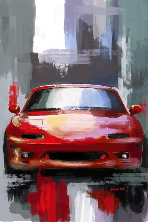 Large Wall Art Canvas, Room Boys, Cool Car Drawings, Car Artwork, Mazda Miata, Car Drawings, Art Kids, Automotive Art, Painting Art Projects