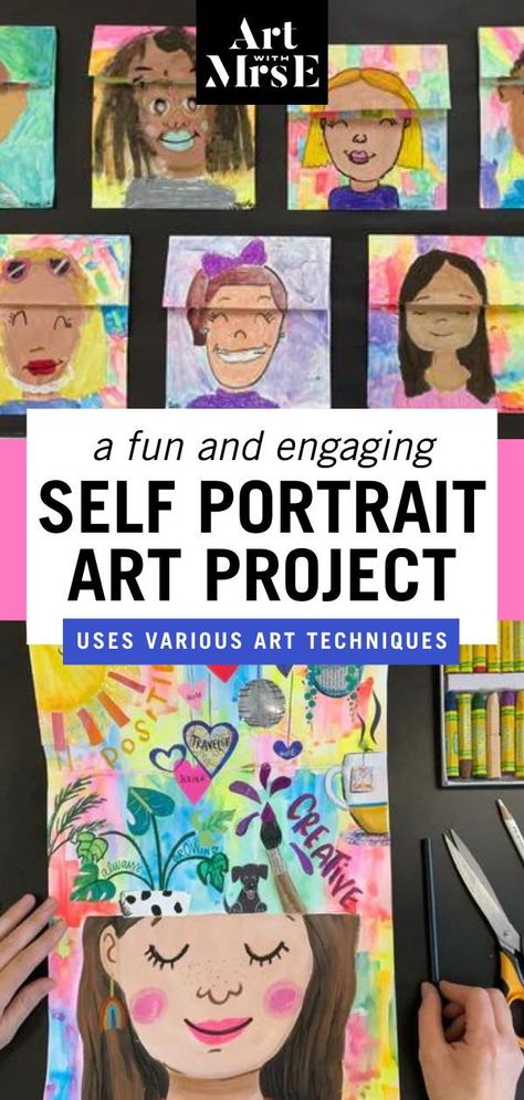 2nd Grade Self Portrait Ideas, Autobiography Art Project, Grade Level Art Project, This Is Me Art Project, Art Lesson Self Portrait, Grade 3 Self Portrait Art, Texture Elementary Art Lesson, Maybe Something Beautiful Art Project, 1 Hour Art Project
