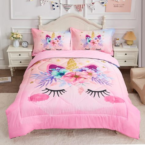 PRICES MAY VARY. 🦄BEDDING SET MATERIAL - Choose high quality microfiber, the kids comforter set is soft, breathable, lightweight, it is a cozy beddig set for all seasons, suitable for kids and children with high environmental requirements for their skin. 🌈BEDDING DIMENSIONS - Twin size bedding set 3 pieces. Includes 1x comforter (69"x90"/ 175x230cm), and 2x pillowcases (20"x30"/ 50x75cm). Please notice that the pillow inserts are not included. 🦄FLORAL UNICORN BED SET - Super soft material wit Unicorn Bed Set, Floral Cartoon, Princess Bedding Set, Duvet Bed, Kids Comforter Sets, Toddler Comforter, Flowers Quilt, Bedroom Decor For Women, Twin Size Comforter
