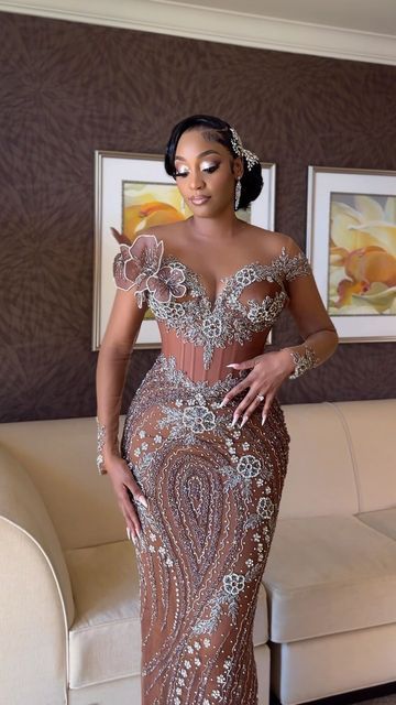 Couture, Wedding Reception Styles, Introduction Dress For Bride, Short Traditional Dresses, Traditional Wedding Dress For Bride, Reception Gown For Bride In Nigeria, Bride Traditional Outfit, Sequence Wedding Dress, Brides Reception Dress