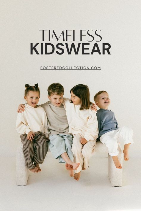 Use code: FC15 for 15% off Fostered Collection timeless kidswear! Discover timeless kids outfits in neutral tones that blend effortlessly into any child's wardrobe. Our practical and sustainable kids clothes feature cotton basics for kids and neutral colors, so your family can shop for their whole minimal kids wardrobe in one place! Shop the new Fostered Collection kids clothing collection online now! Kids Clothes Photoshoot Ideas, Kids Clothing Photoshoot, Kids Online Shopping, Kids Studio, Functional Clothing, Mini Clothes, Cool Kids Clothes, Kids Clothing Brands, Kids Wardrobe