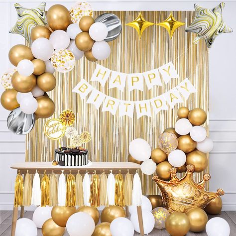 Fits For Birthday, Golden Birthday Parties, Gold Birthday Party Decorations, Gold Birthday Decorations, 21st Party, Gold Party Decorations, White Confetti, Gold Confetti Balloons, Gold Birthday Party