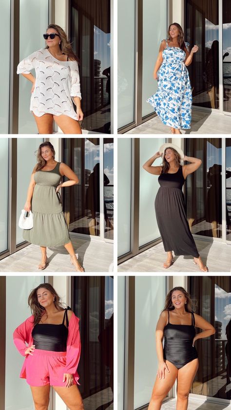 Beach Vacation Outfits Curvy, Summer Beach Outfit Plus Size, Summer Travel Outfit Ideas, Amazon Vacation Outfits, Casual Beach Vacation Outfits, Plus Size Cruise Outfits, Cabo Outfit, Summer Travel Outfit, Beach Outfits Plus Size