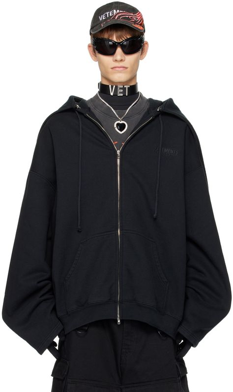 Find Vetements Privacy Hoodie on Editorialist. Cotton-blend fleece hoodie. · Detachable zip panel at hood for alternate styling · Drawstring at logo-embroidered hood · Two-way zip closure · Logo embroidered at chest · Patch pockets · Rib knit hem · Dropped shoulders Supplier color: Black Vetements Hoodie, Futuristic Accessories, Hoodie Logo, Black Luxury, Clothing Mockup, Blue Hoodie, Fleece Hoodie, Logo Embroidered, Black Hoodie