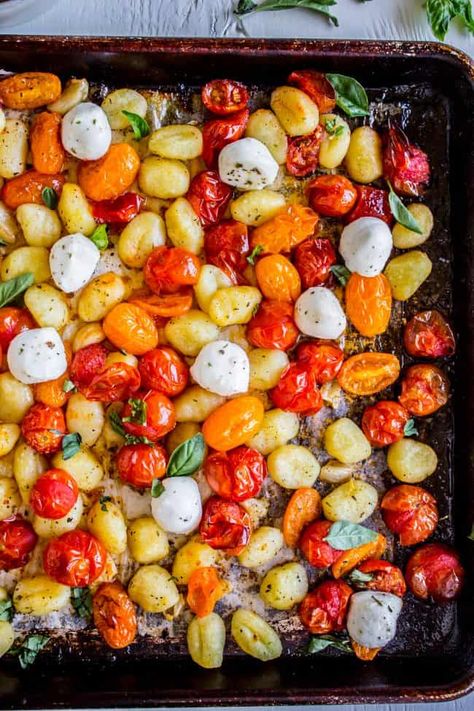 Summer Gnocchi, Dinner Gnocchi, Gnocchi Italian, Sheet Pan Gnocchi, Tomatoes And Mozzarella, The Food Charlatan, Sheet Pan Dinners Recipes, Food Charlatan, Meatless Dinner