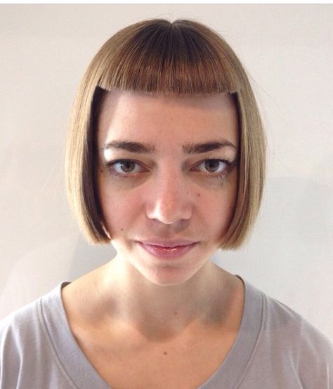 Hair cut by Valentina #bob #fringe #hairdare Fringes With Short Hair, Funny Short Haircut, Fringe Short Hairstyles, Cute Fringe Haircuts, Straight Short Haircut With Bangs, Bangs Meme Hair Funny, Fringe For Straight Hair, Funny Bangs Hair, The Chanel Haircut