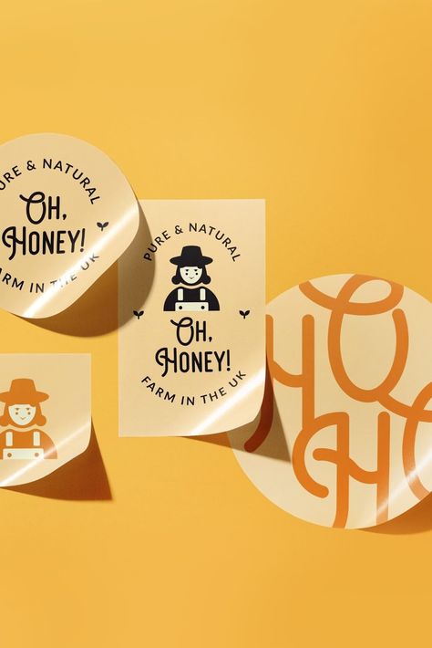 Brand Product Design, Brand Sticker Ideas, Brand Stickers Design, Sweet Branding Design, Sticker Product Design, Branding Food Design, Honey Graphic Design, Branding Inspo Graphic Design, Packaging Design Inspiration Food