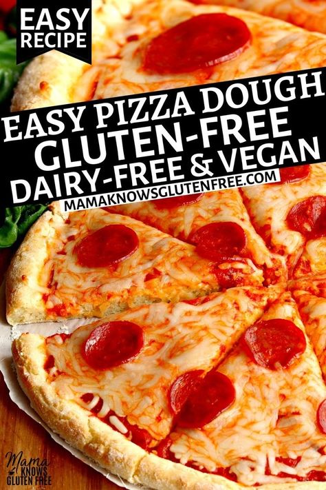 gluten-free pizza with pepperoni on white parchment paper Gluten Free Dairy Free Pizza, Dairy Free Pizza Crust, Gluten Free Pizza Crust Recipe, Gluten Free Pizza Recipes, Gluten Free Pizza Dough, Dairy Free Pizza, Gluten Free Pizza Crust, Easy Pizza Dough, Homemade Gluten Free