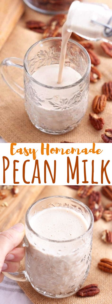 Creamy homemade pecan milk recipe that is delicious and easy to make! Don't bother buying plant milk anymore! #homemadeplantmilk #veganmilkrecipe Pecan Milk Recipe, Pecan Milk, Homemade Nut Milk, Milk Plant, Vegan Pecan, Vegan Peanut Butter Cookies, Healthy Milk, Meals Of The Day, Plant Milk