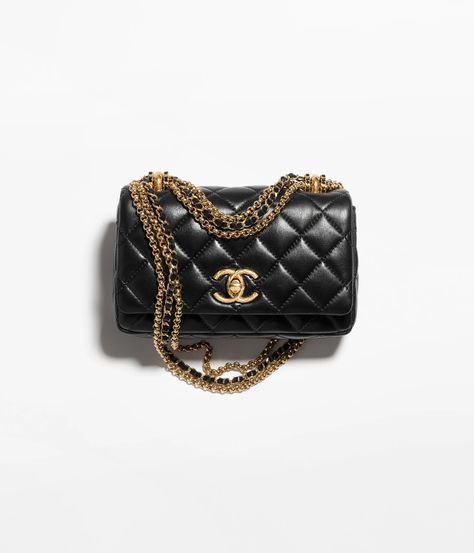 Mini flap bag, Shiny lambskin & gold-tone metal, black — Fashion | CHANEL Chanel Mini Flap Bag, Chanel Watch, Eyewear Shop, Fashion Chanel, Chanel Couture, Chanel Official, Chanel Official Website, Bridal Engagement Rings, Chanel Fashion