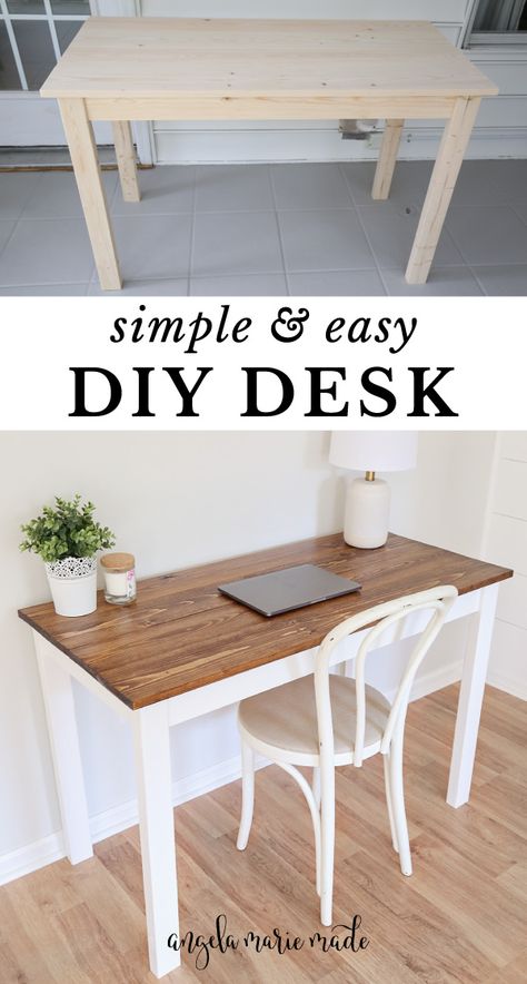 Easy Diy Desk, Diy Wood Desk, Diy Farmhouse Coffee Table, Diy Desk Plans, Diy Computer Desk, Wood Computer Desk, Beginner Woodworking, Simple Desk, Diy Furniture Easy