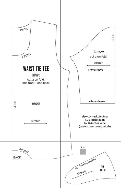 The waist tie t-shirt pattern | free pattern in women's size L - It's Always Autumn Shirt Patterns For Women, Mens Shirt Pattern, Shirt Patterns, Basic Dress Pattern, Women Sewing, T Shirt Sewing Pattern, Shirt Sewing, Free Shirt, How To Fold Sleeves