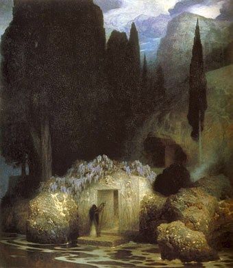 The Tomb of Böcklin, 190102, by Ferdinand Keller. Click to enlarge. Gustav Klimt, Karlsruhe, Impressionism, William Blake, Pre Raphaelite, Arte Fantasy, Traditional Paintings, Art Movement, Dark Art