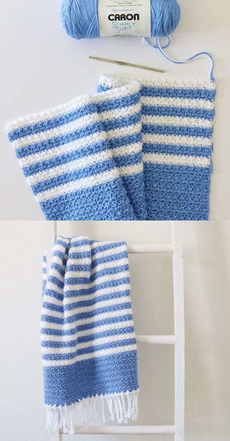 Amigurumi Patterns, Crochet Blanket Patterns Baby Boy, Blue Striped Crochet Blanket, Blue Crochet Baby Blanket, Boy Baby Blanket Crochet Pattern Free, Blue And White Crochet Blanket, Modern Baby Blanket, Daisy Farm, Striped Baby Blanket