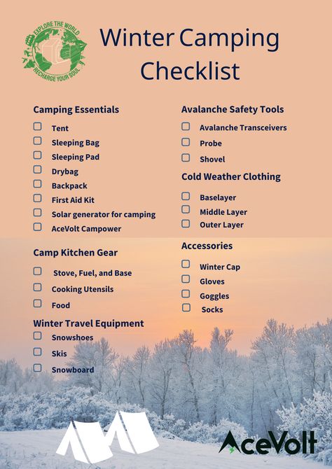Winter Camping Essentials, Camping Outfits Cold, Winter Camping Checklist, Camping In Cold Weather, Camping Equipment List, Tent Camping Checklist, Camping Trip Checklist, Winter Camping Outfits, What To Bring Camping