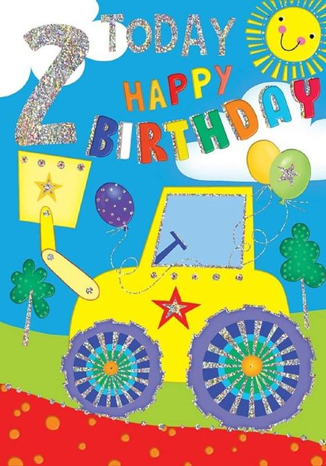 Happy 2nd Birthday Card Boy Tractor Birthday Card Words, Birthday Boy Quotes, Happy Birthday Grandson, Happy Birthday Ballons, Birthday Wishes For Nephew, Digger Birthday, Grandson Birthday Cards, Birthday Card Cute, Happy Birthday Boy